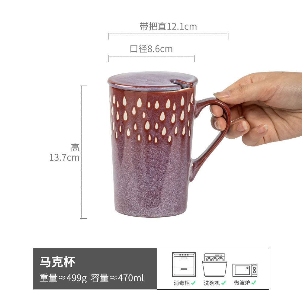 高颜值杯子带盖大容量水杯马克杯日式陶瓷情侣对杯高级感女生茶杯