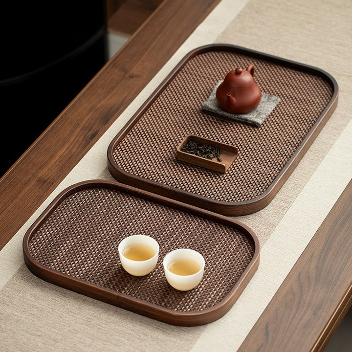 胡桃木色重竹茶盘家用简约长方形大号茶具收纳盘干泡台水杯置物架