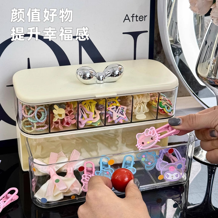 桌面大容量女生皮筋发夹塑料带盖分格整理盒首饰盒儿童发饰收纳盒