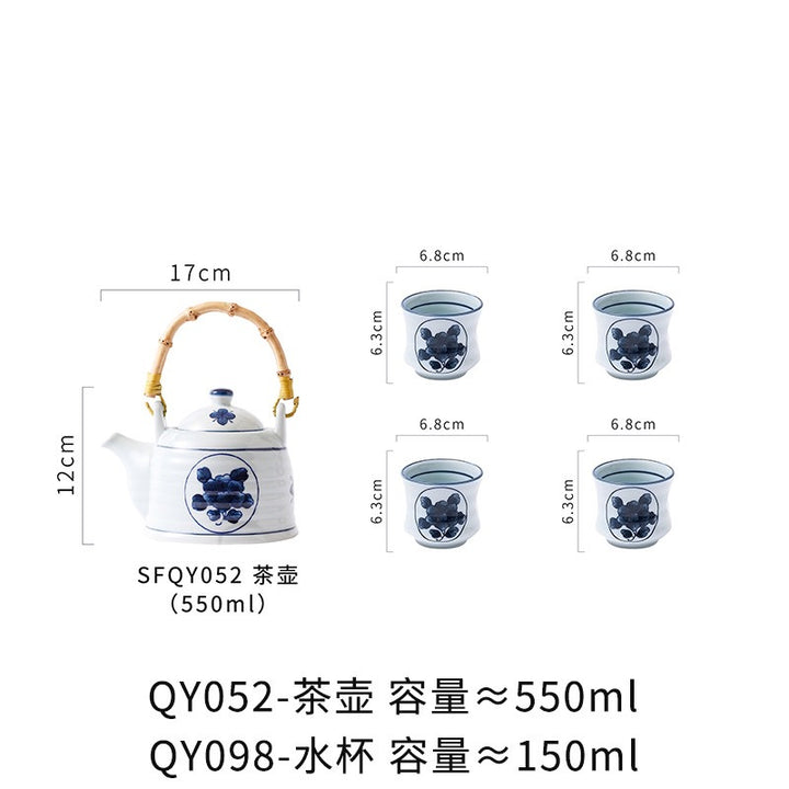 三分烧日式青花瓷水杯汤吞杯陶瓷复古功夫品茗杯单杯家用茶杯饮具