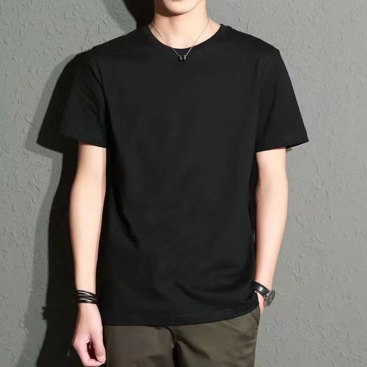 短袖T恤男士纯白色修身上衣服t桖纯色半袖内搭紧身打底衫外贸出口
