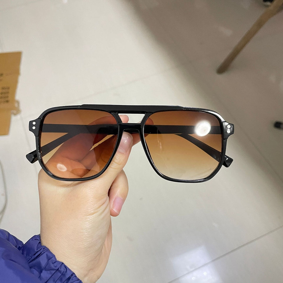 Vintage Double-Beam Sunglasses – Trendy Large Frame Ocean Lens Shades