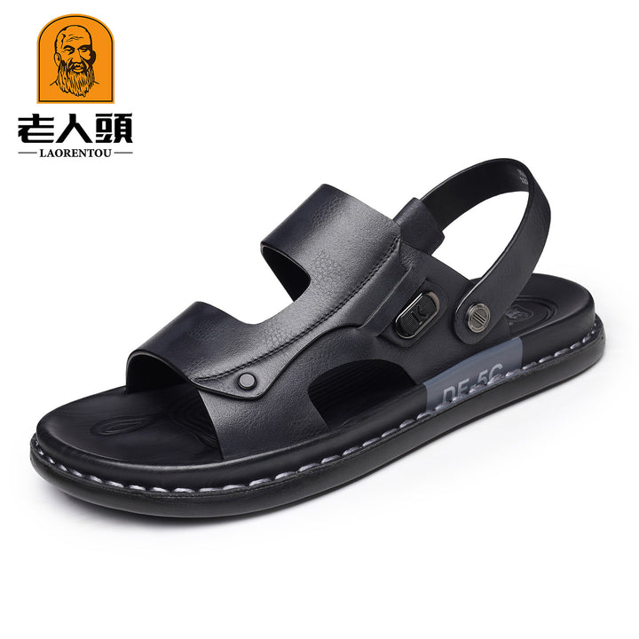 老人头皮凉鞋夏季新款真皮沙滩鞋男士休闲透气防滑凉拖鞋HB6A063