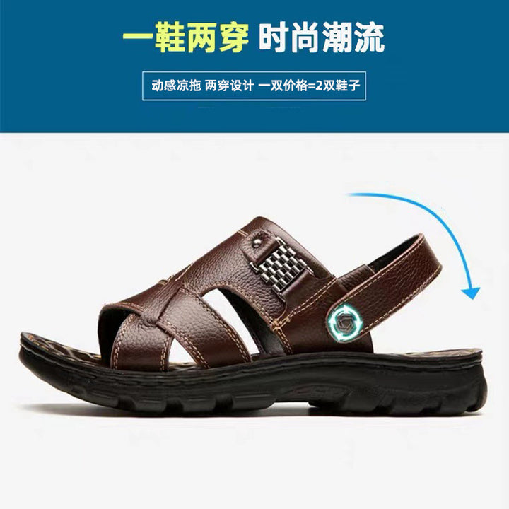 头层牛皮凉鞋男夏季2025新款男士沙滩鞋真皮防滑男鞋凉拖鞋子厚底