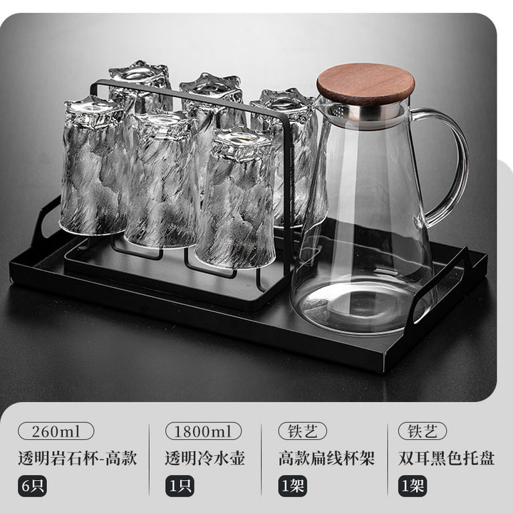 家用水杯套装复古浮雕冰川玻璃杯子水杯高级感茶水杯啤酒杯子