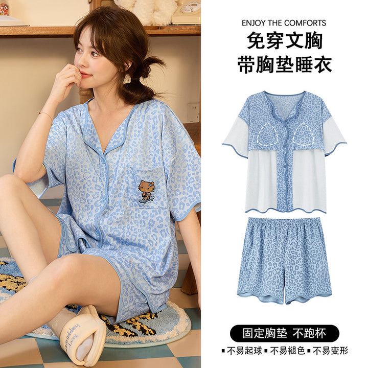 带胸垫清凉睡衣女款爆款2026年新款夏季大码开衫网红夏天家居服夏