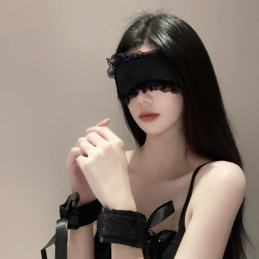 情调禁欲系性感蕾丝边遮光眼罩情趣手铐脚镣道具情侣链条手环套装