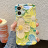适用iphone17pro手机壳ins蓝光波浪油画花朵个性苹果16防摔保护套