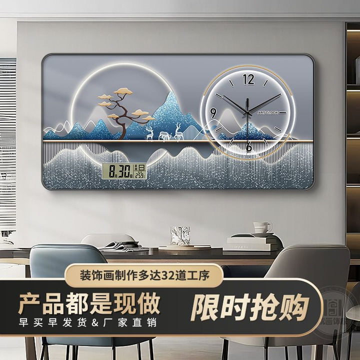 2026新款现代餐厅装饰画家用电子万年历客厅背景墙挂钟饭厅钟表画