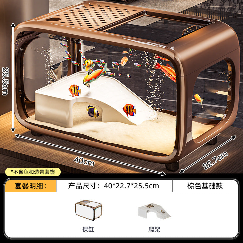 严选轻奢鱼缸家用高级带盖透明客厅造景生态缸玄关装饰塑料水族箱