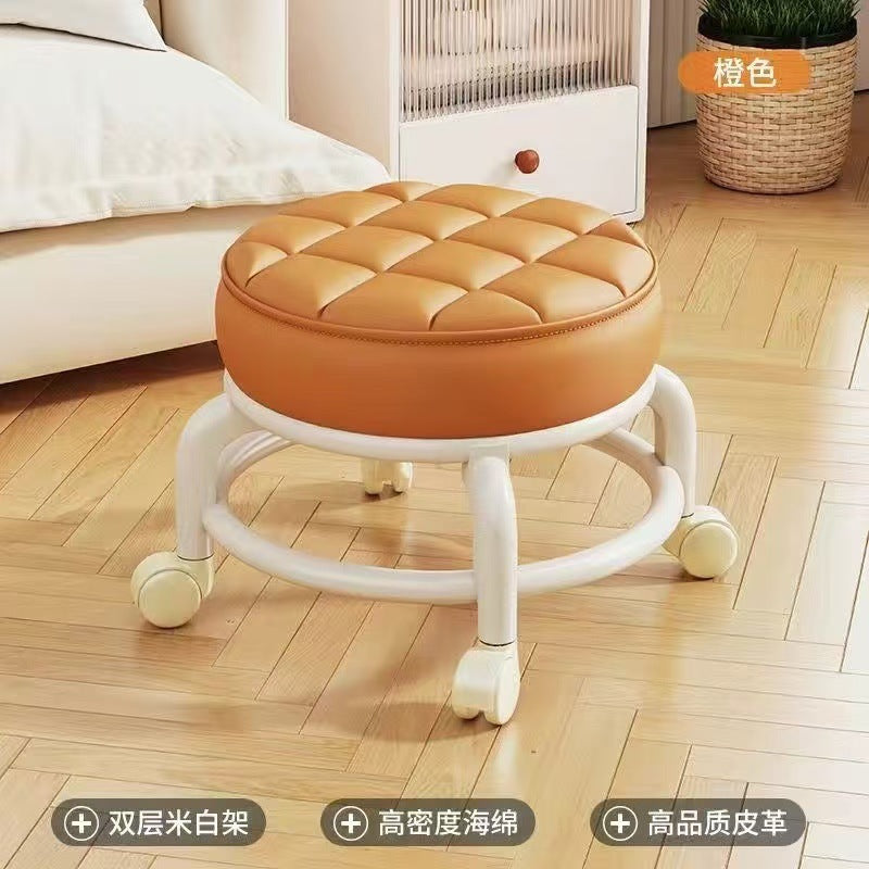 带软包带轮的小凳子家用矮凳子滑轮多功能万向轮门口换鞋凳批发