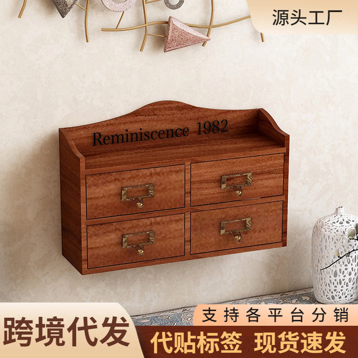 桌面收纳盒木质梳妆台香水化妆品置物架书桌桌上杯子实木柜子储物