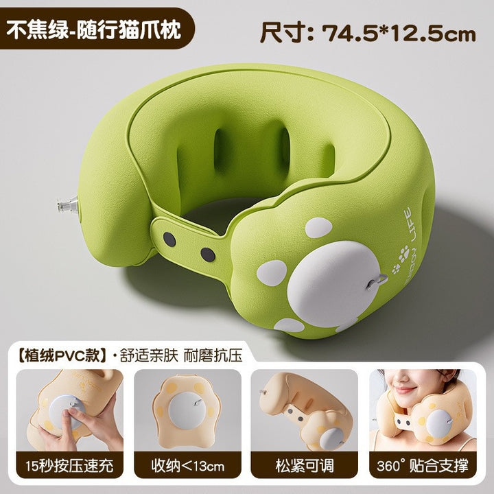 Cat Paw Inflatable Travel Neck Pillow - Portable PVC U-Shaped Support