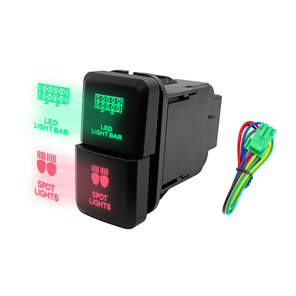 适用于丰田卡罗拉双控双按钮开关 12V Led绿红灯交替光配线