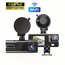HD 3-Lens Wireless Car Dash Cam – Phone Connected No Data Required