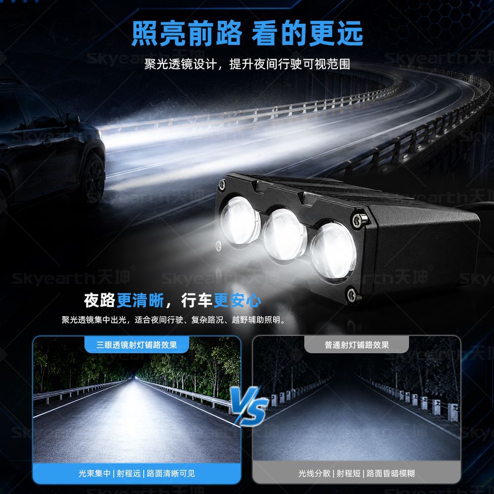 跨境专供汽车三珠射灯led前照大灯改装聚光透镜中网灯 越野车头灯