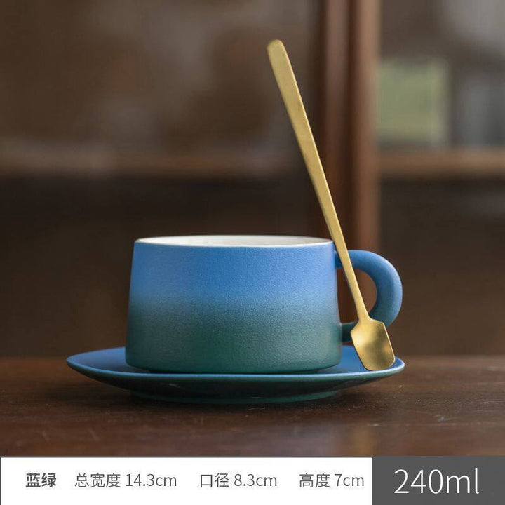 陶瓷咖啡杯碟套装高颜值粗陶渐变马克杯轻奢家用餐厅拉花杯水杯子