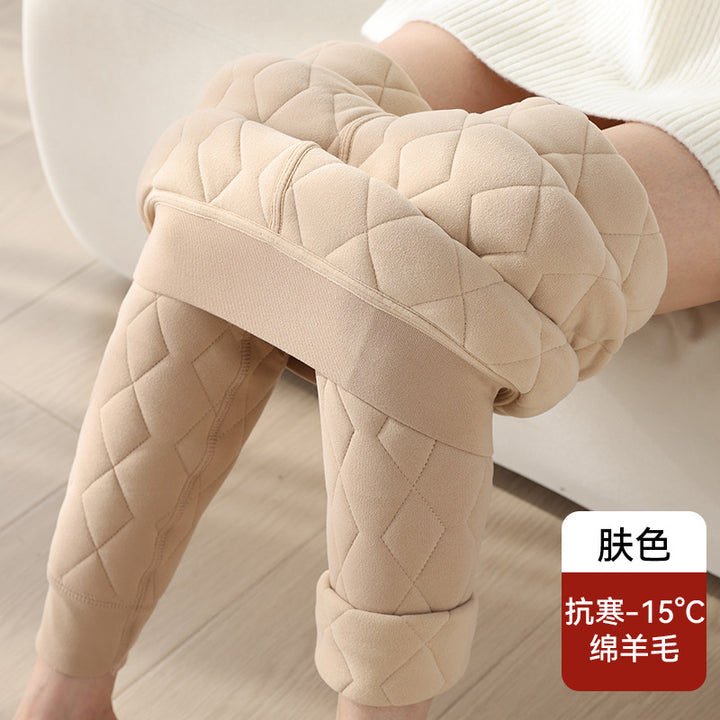 羊毛保暖裤秋冬季内外穿高腰紧身高弹力加绒加厚东北打底裤子女士