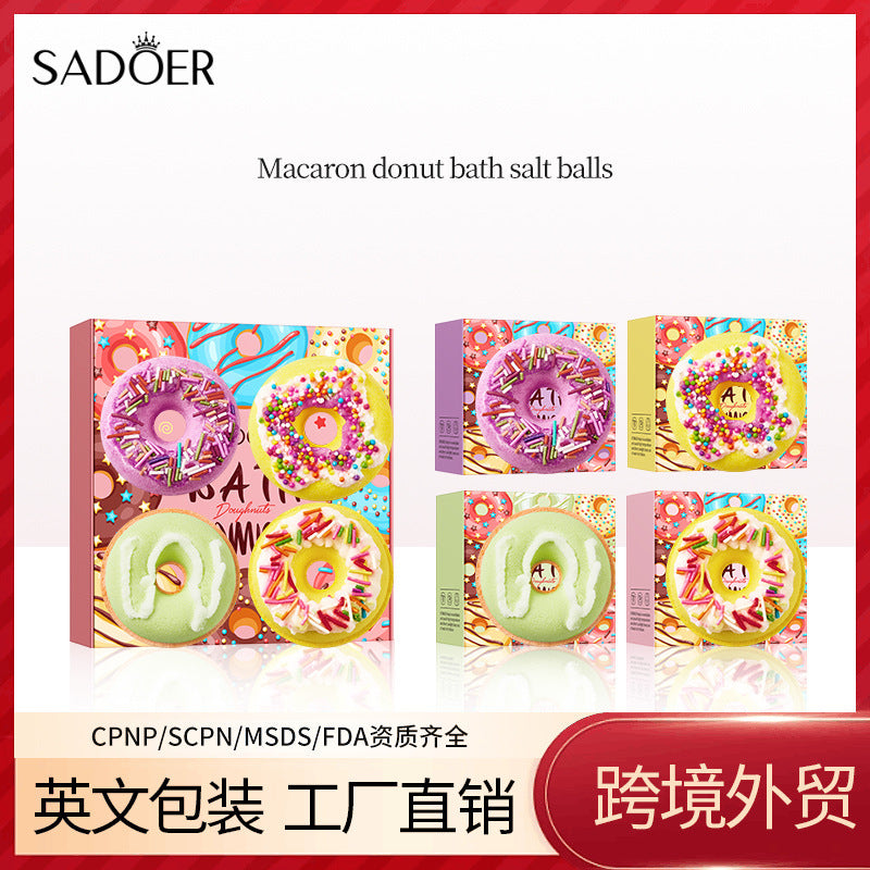全英文马卡龙甜甜圈浴盐球 SADOER清洁干净身体浴盐跨境外贸批发