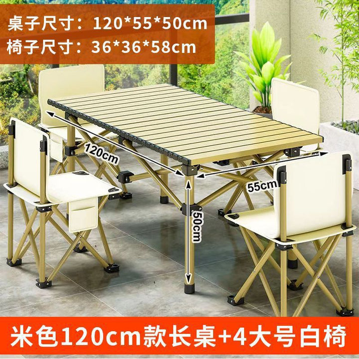 Outdoor Camping Folding Table & Chair Set – Portable Picnic Egg Roll Table Complete Kit