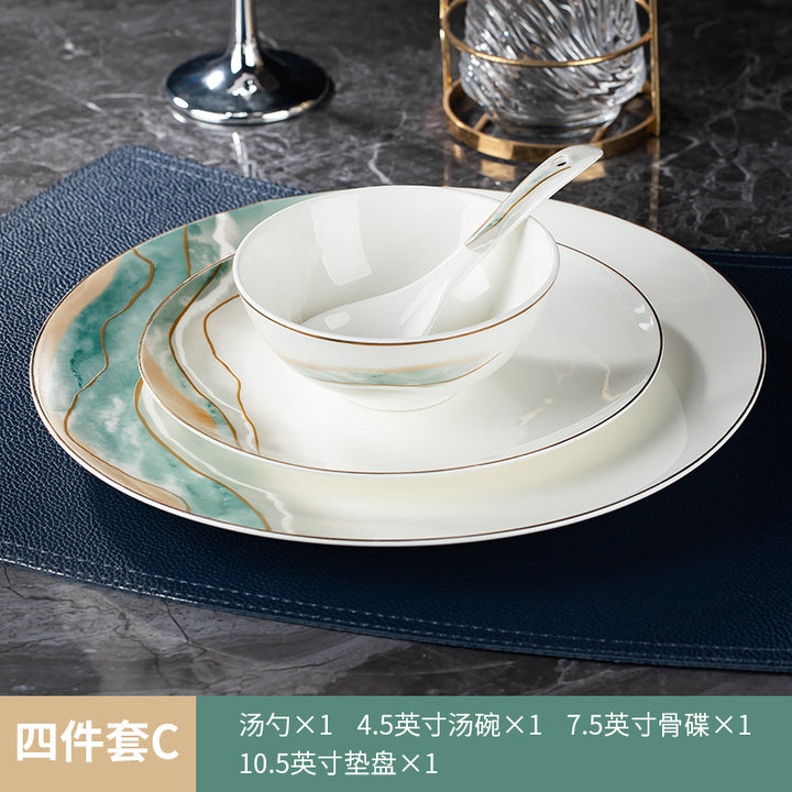 高档酒店摆台骨瓷餐具套装饭店会所私房菜包厢招待金边碗碟四件套