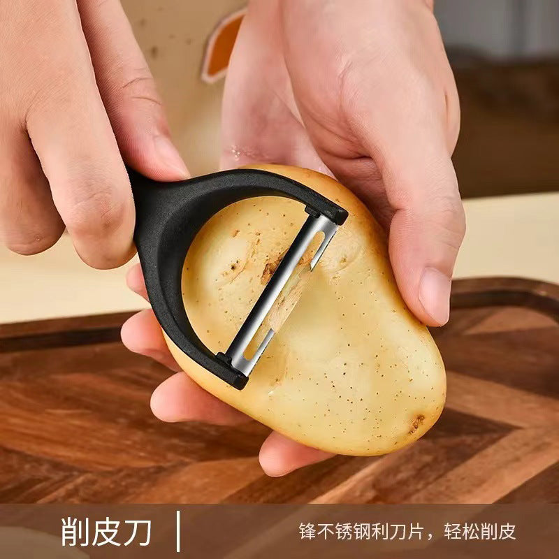 钻石纹三件套刀具套装厨房专用切菜切肉刀木纹手柄锋利瓜刨水果刀
