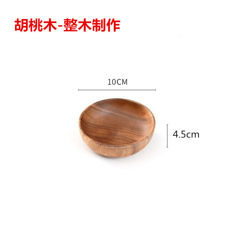 跨境胡桃木日式木托盘定制家用实木糕茶点小圆形盘茶盘餐具盘批发