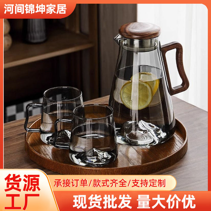观山冷水壶玻璃耐热耐高温大容量冷泡果汁水杯家用茶壶茶杯套装