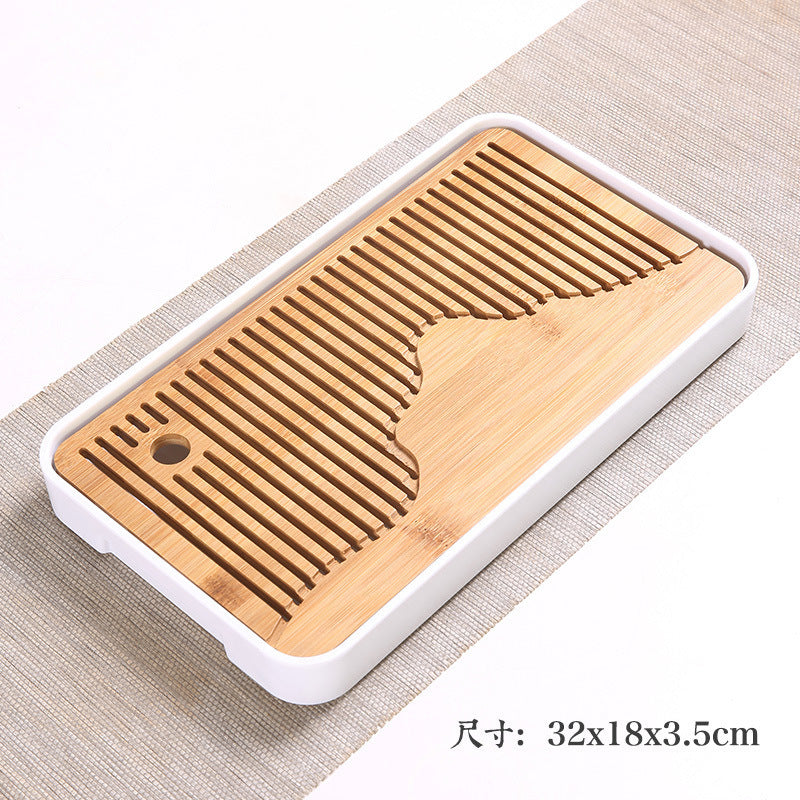家用简约功夫茶具茶盘套装长方形储水日式密胺竹制小茶台沥水托盘