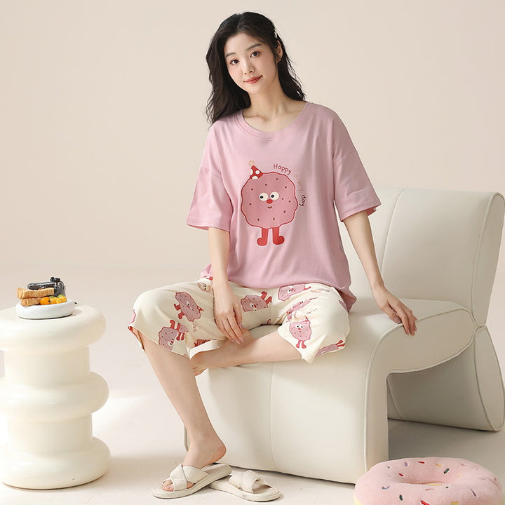 【7A抗菌】睡衣女春夏款纯棉短袖七分裤薄款夏季家居服可外穿套装