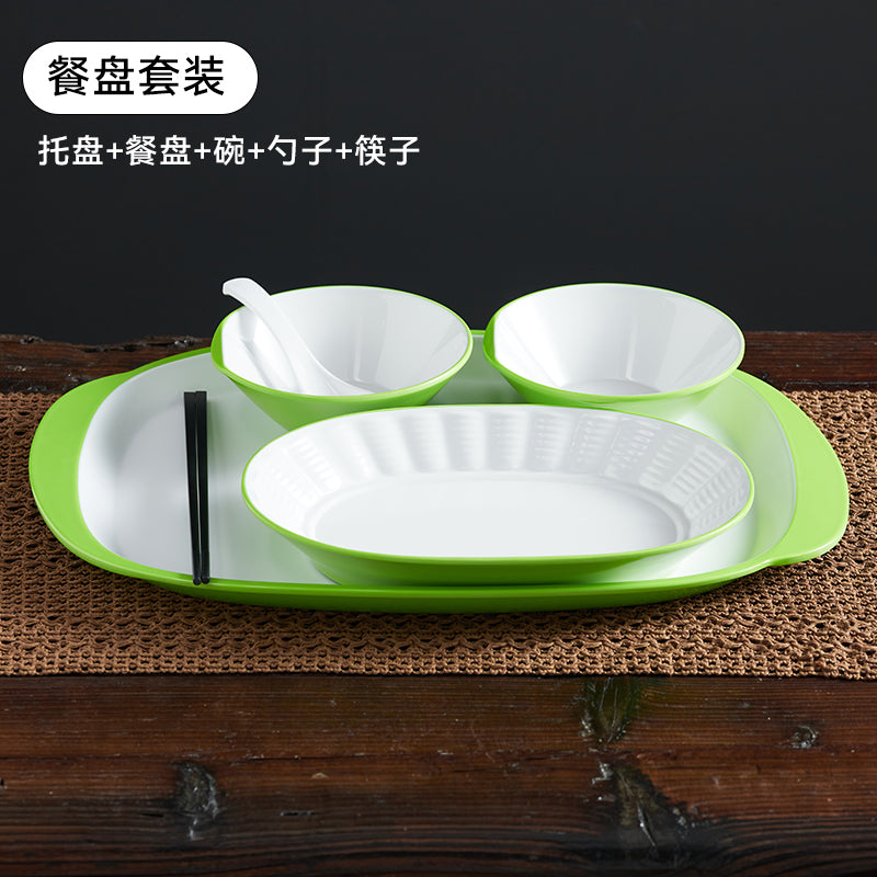 自助选现炒快餐称重菜盘商用套装学校食堂密胺餐具汤碗碟托盘