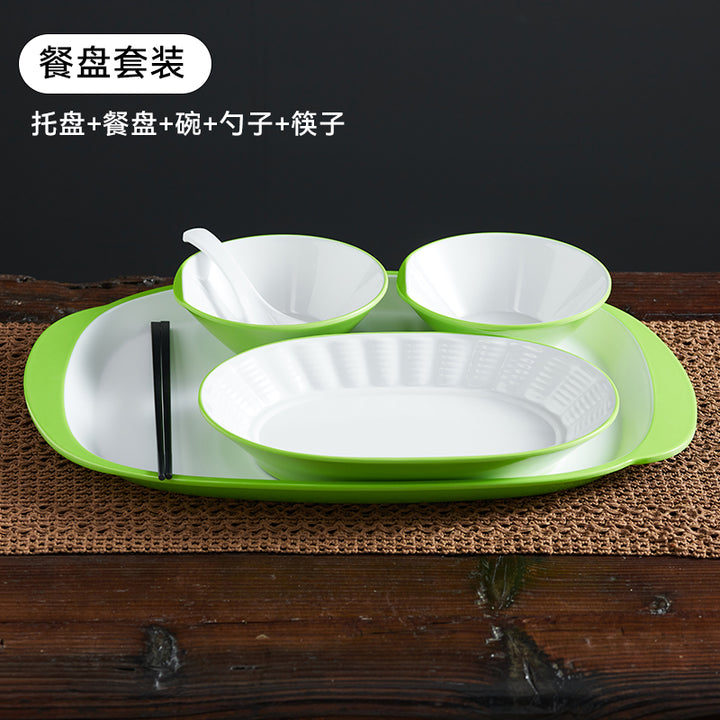 自助选现炒快餐称重菜盘商用套装学校食堂密胺餐具汤碗碟托盘