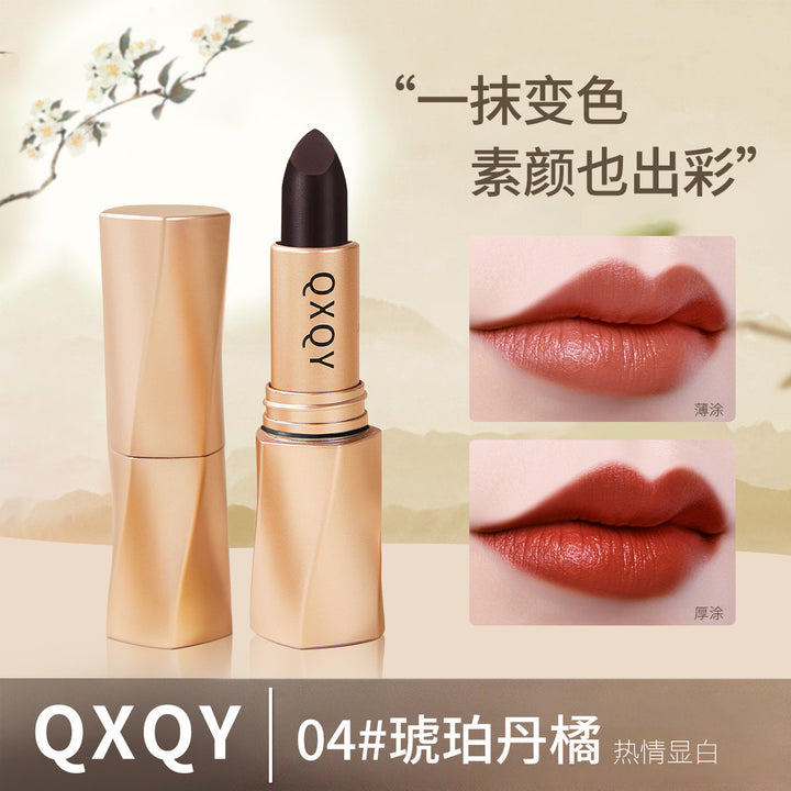 QXQY黑奢绒光不沾杯口红哑光防水豆沙色显色气质丝绒唇膏厂家代发