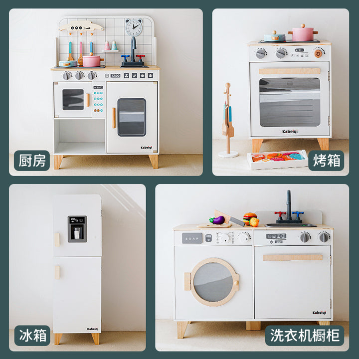 丹麦儿童过家家岁6厨房煮饭玩具仿真声光冰箱套装模拟做饭木灶台