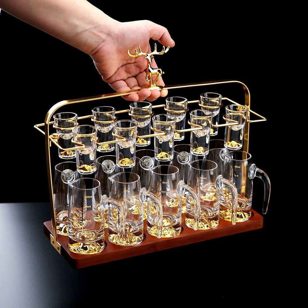 Wooden Baijiu Wine Cup Rack – Premium Home Bar Liquor Dispenser Stand