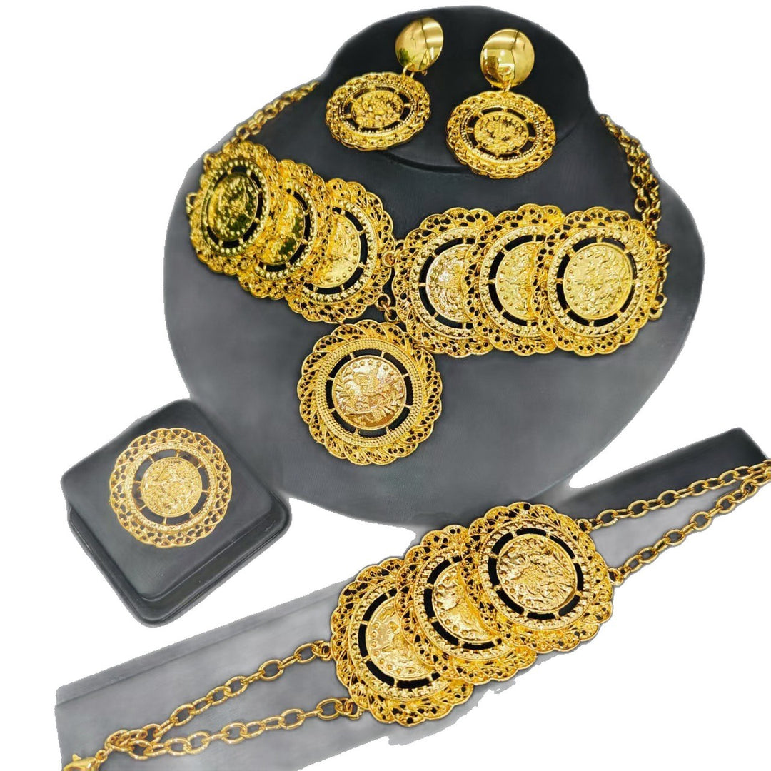 印度中东热销饰品新款时尚结婚四件套项链手链耳饰戒指沙金Jewelr