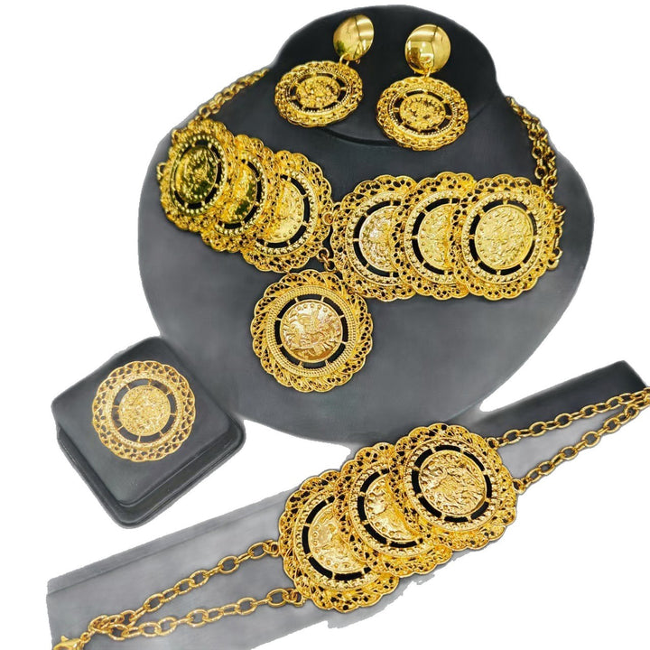 印度中东热销饰品新款时尚结婚四件套项链手链耳饰戒指沙金Jewelr