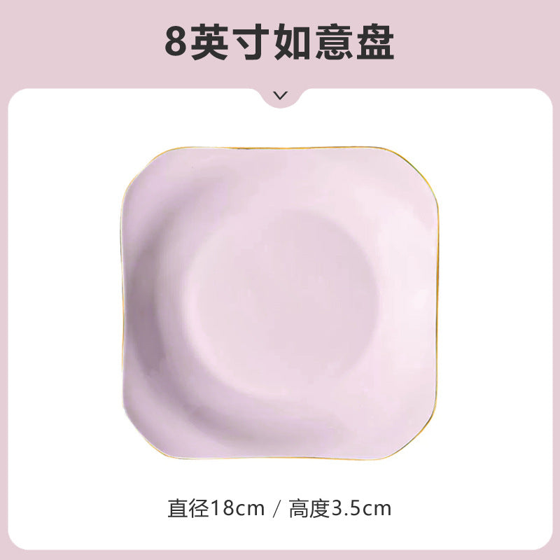 网红高颜值粉色饭碗盘子面碗陶瓷餐具景德镇碗碟套装家用批发自选