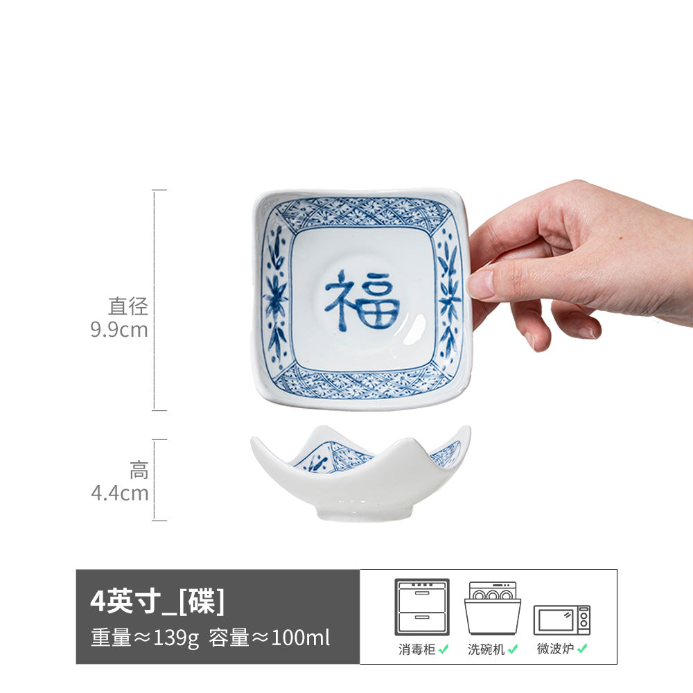 复古中式团圆饭餐具套件批发碗陶瓷碗盘套装家用菜碗米饭碗圆形盘