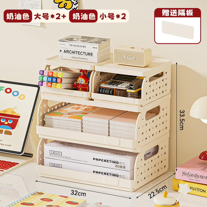 桌面收纳盒折叠塑料学生笔筒文具文件架多层办公桌A4纸整理储物架