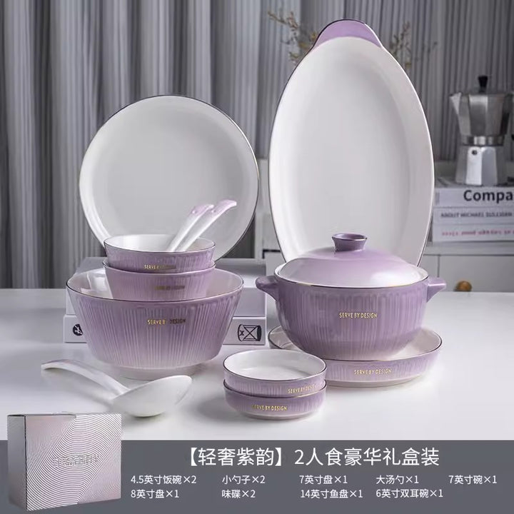 轻奢简约陶瓷碗碟套装家用乔迁之喜新居高级感餐具碗盘勺子吃饭碗