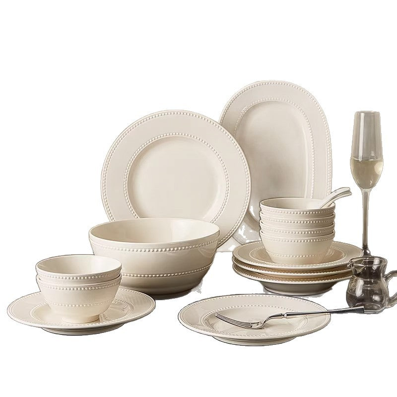 KANGMO Ceramic Underglaze Embossed Set - New Home Bowls Chopsticks & Spoons
