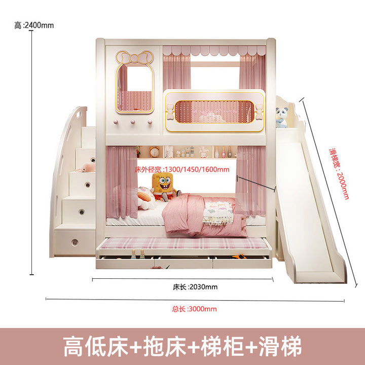 儿童床上下铺双层两层高低树屋床子母床上下同宽城堡公主高护栏床