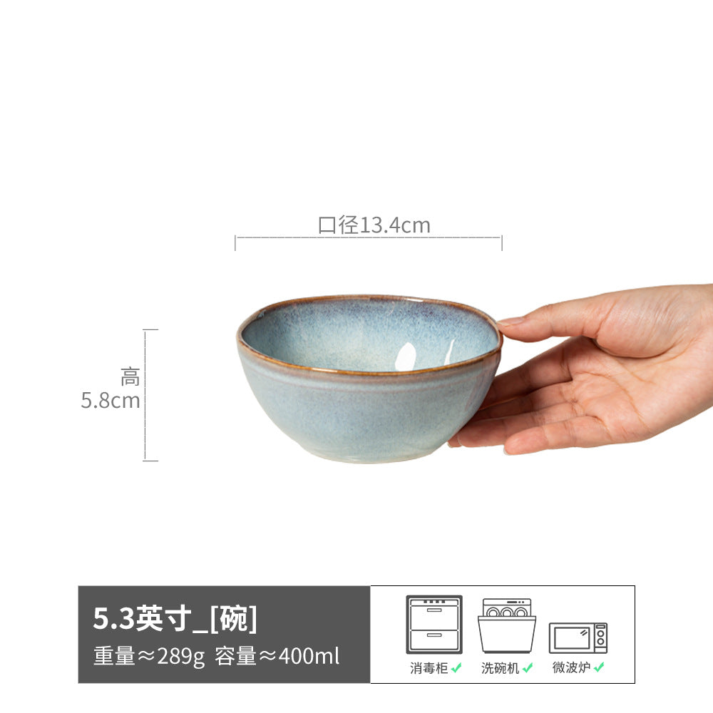 米饭碗家用陶瓷圆形日式小碗甜品碗餐具批发厨房轻奢复古6寸饭碗