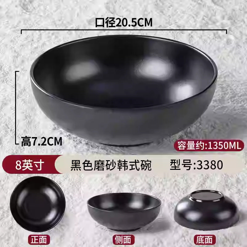密胺面碗餐具店用黑色仿瓷塑料拉面馆汤饭碗盘家用商用斗笠碗批发