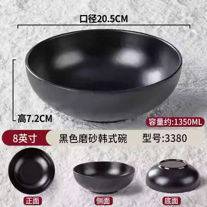 密胺面碗餐具店用黑色仿瓷塑料拉面馆汤饭碗盘家用商用斗笠碗批发