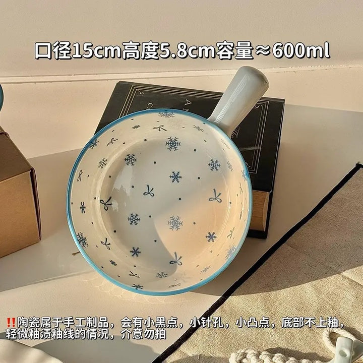 【初雪】新款高温釉下彩陶瓷餐具套装ins风奶蓝色简约家用碗盘