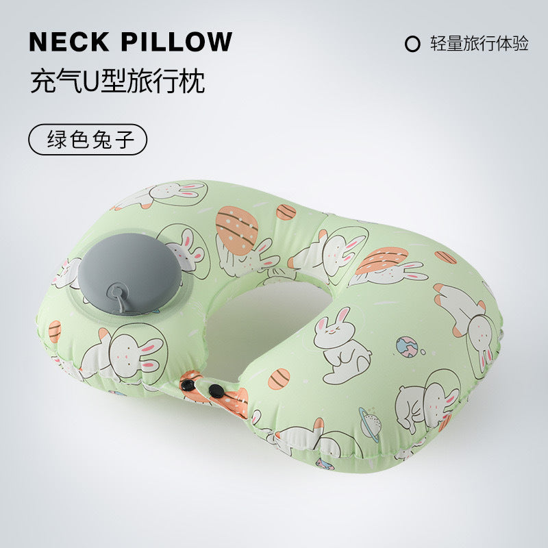 充气u型枕便携护颈枕按压充气枕旅游三宝颈枕可收纳TPU飞机枕批发