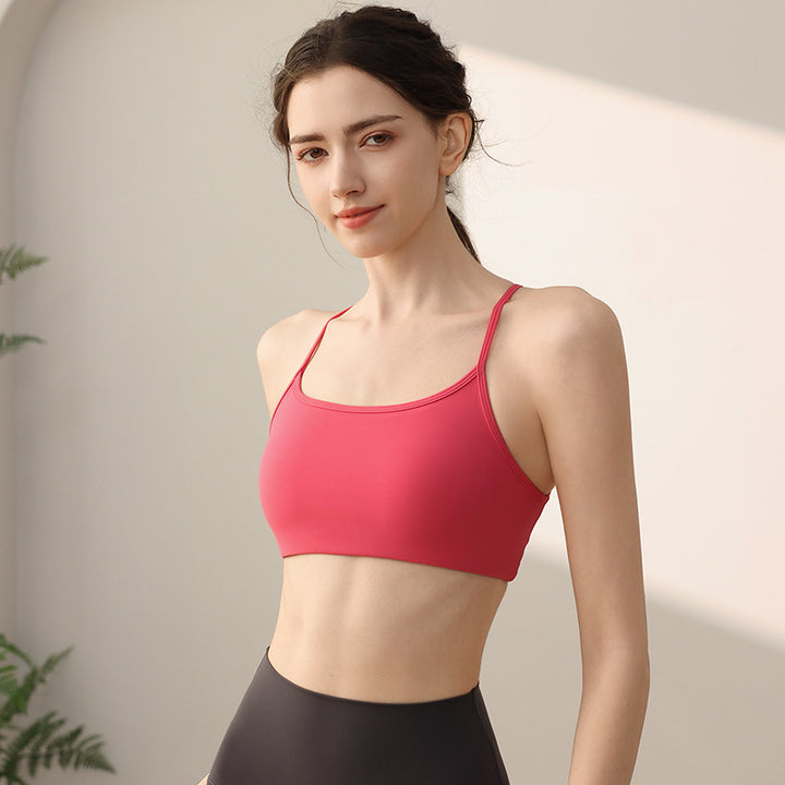 运动内衣女一体杯美背普拉提细带文胸健身bra背心瑜伽服透气吸汗