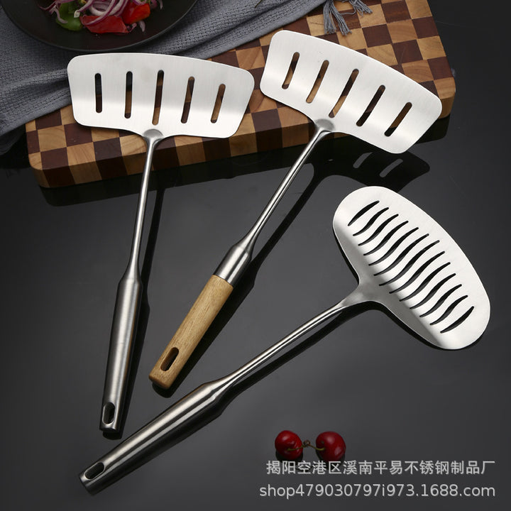 304厨房用具不锈钢铲子 加宽长柄翻鱼铲 家用煎牛排煎鱼沥油漏铲